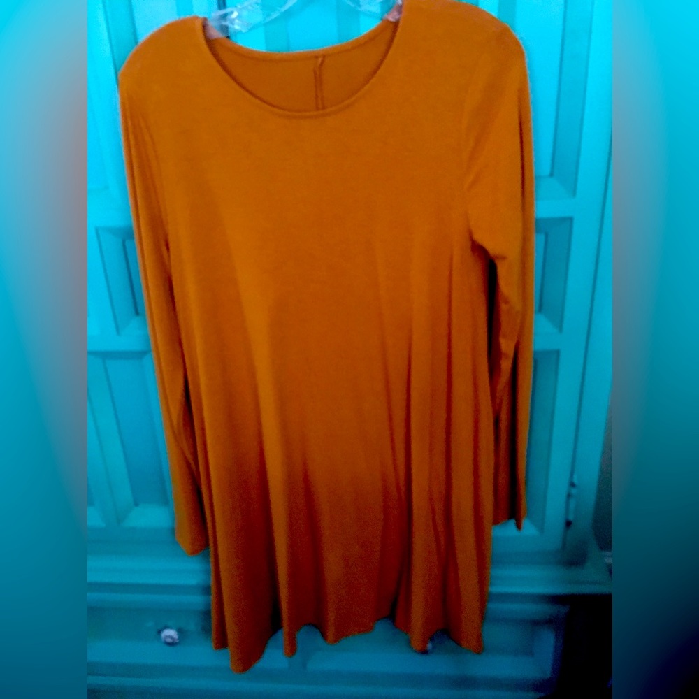 Copper color shirt ladies dress. Cute with boots or sandals.